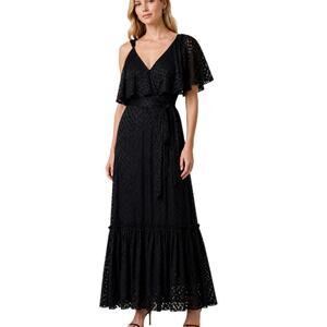 DIANE VON FURSTENBERG Maxi Wrap Dress XS Ella Ruffles Tiered Long Black DVF $798